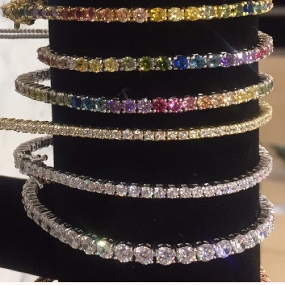 White CZ Stone Tennis Bracelet Sterling Silver - Picture 2 of 3